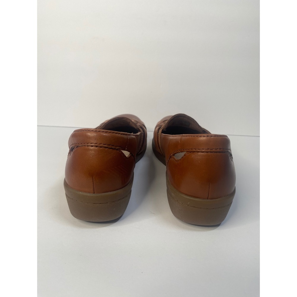 Clarks Collection Brown Leather Loafers Womens 7.5 W Woven Caged Slip On Comfort - Picture 6 of 7
